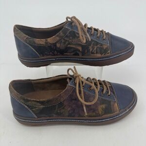 L'Artiste Spring Step Womens Blue Leather Floral Hand Painted Sneakers Size 37